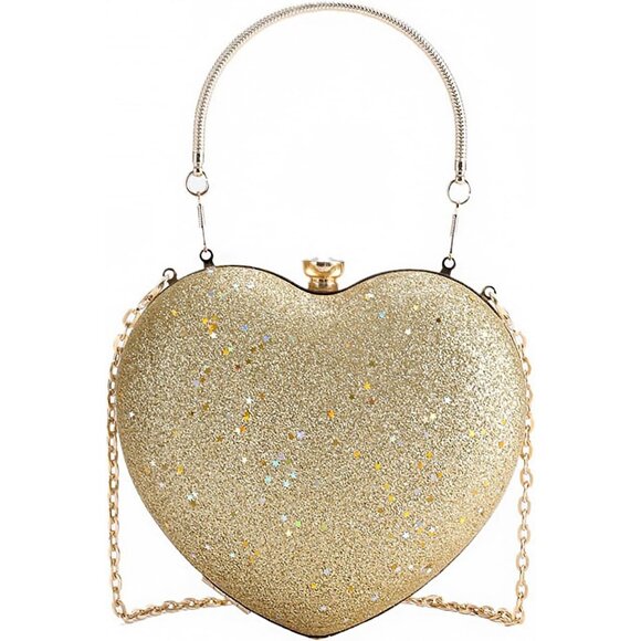 Heart-Shaped Sparkly Clutch Purse Formal Evening Bag for Wedding & Party - Picture 1 of 8
